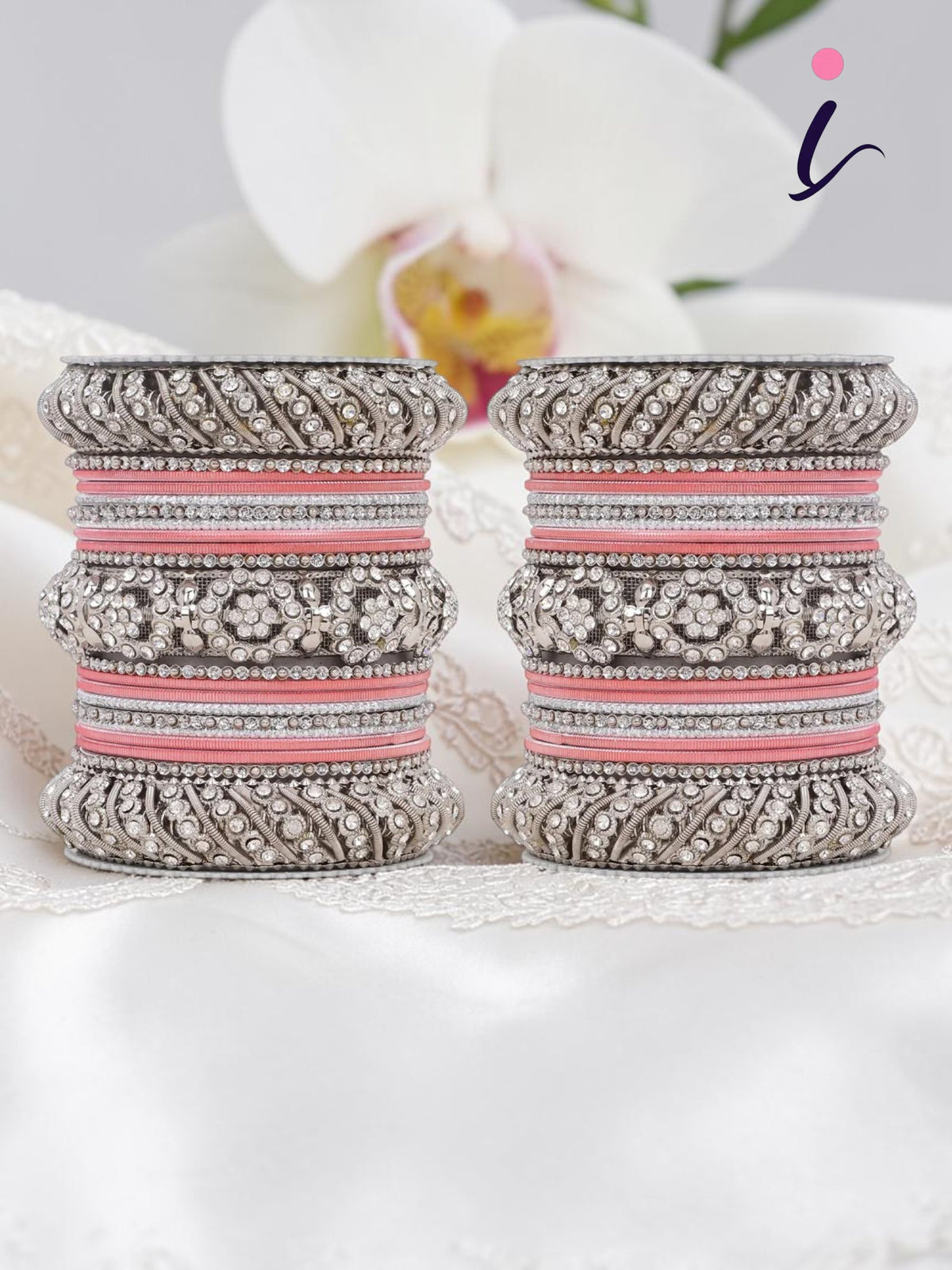 Silver Pacheli Bangle Set with Floral Center Kada for Women | Traditional Ethnic Bangles | Bridal, Wedding & Festive Indian Jewellery