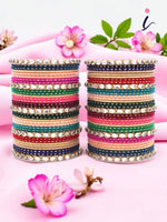 Indian Multicolour Velvet Bangle Set | 12 Stunning Colours Dotted Pattern Indian Bangles Set | Premium Indian Jewellery for Daily & Festive Wear