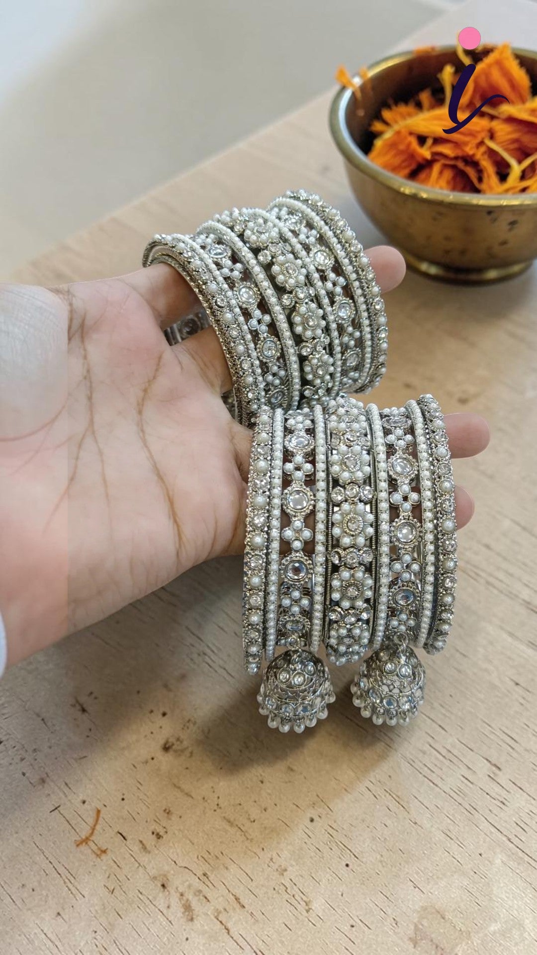 Bridal Indian Bangles & Jhumka Set | Silver Enamel and Pearl Work Jewellery | Wedding & Party Wear for Women