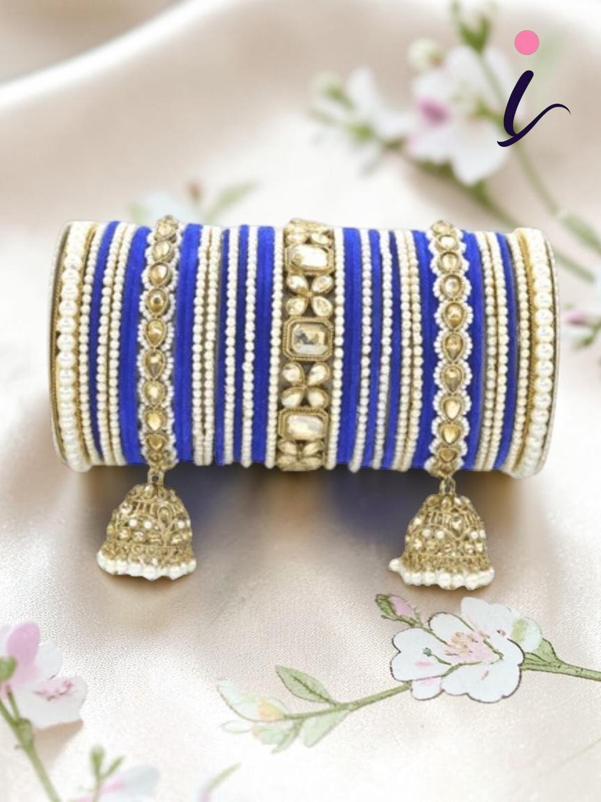 Blue & White Ethnic Alloy Pearl Bangles Set for Women | Traditional Pearl Stone Bangles | Wedding, Festive & Party Wear Jewelry