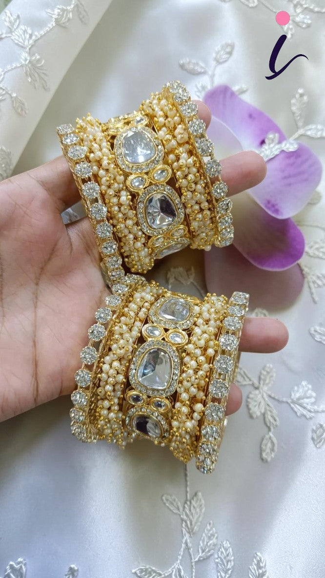 Indian Bridal Bangles with Pearl Details & Floral Design | Wedding Jewellery for Women | Traditional Bridal Bangles