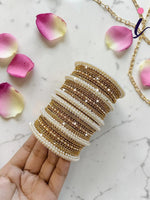 Glittering Gold Bangle Set Pearl Accents Indian Bridal Wedding