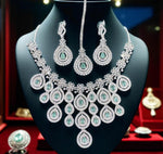 Wedding Teardrop Floral CZ Choker Earring Maangtikka Set For Women