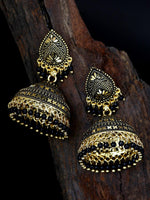 Diamond Shape Embellished Black Pearls Dome Shape Jhumka Earrings For Women and Girls - Libasaa