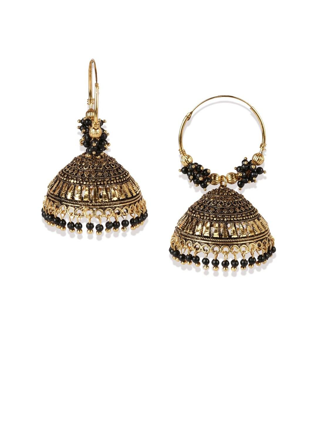 Black & Gold-Plated Circular Jhumkas Hoop Earrings For Girls & Women - Libasaa