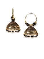 Black & Gold-Plated Circular Jhumkas Hoop Earrings For Girls & Women - Libasaa