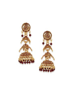 Gold Plated Enamelled 3 Floor Jhumka Earrings For Women And Girls Cubic Zirconia, Beads Alloy Jhumki Earring - Libasaa