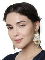 White & Gold-Plated Handcrafted Kundan Pearl Studded Multistrand Earrings For Girls and Women - Libasaa