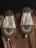 White & Gold-Plated Handcrafted Kundan Pearl Studded Multistrand Earrings For Girls and Women - Libasaa
