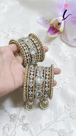 Golden Flower Design Stone Work Bangle & Jhumki Set for Women | Traditional Indian Jewellery | Ethnic Wedding, Party & Festive Wear