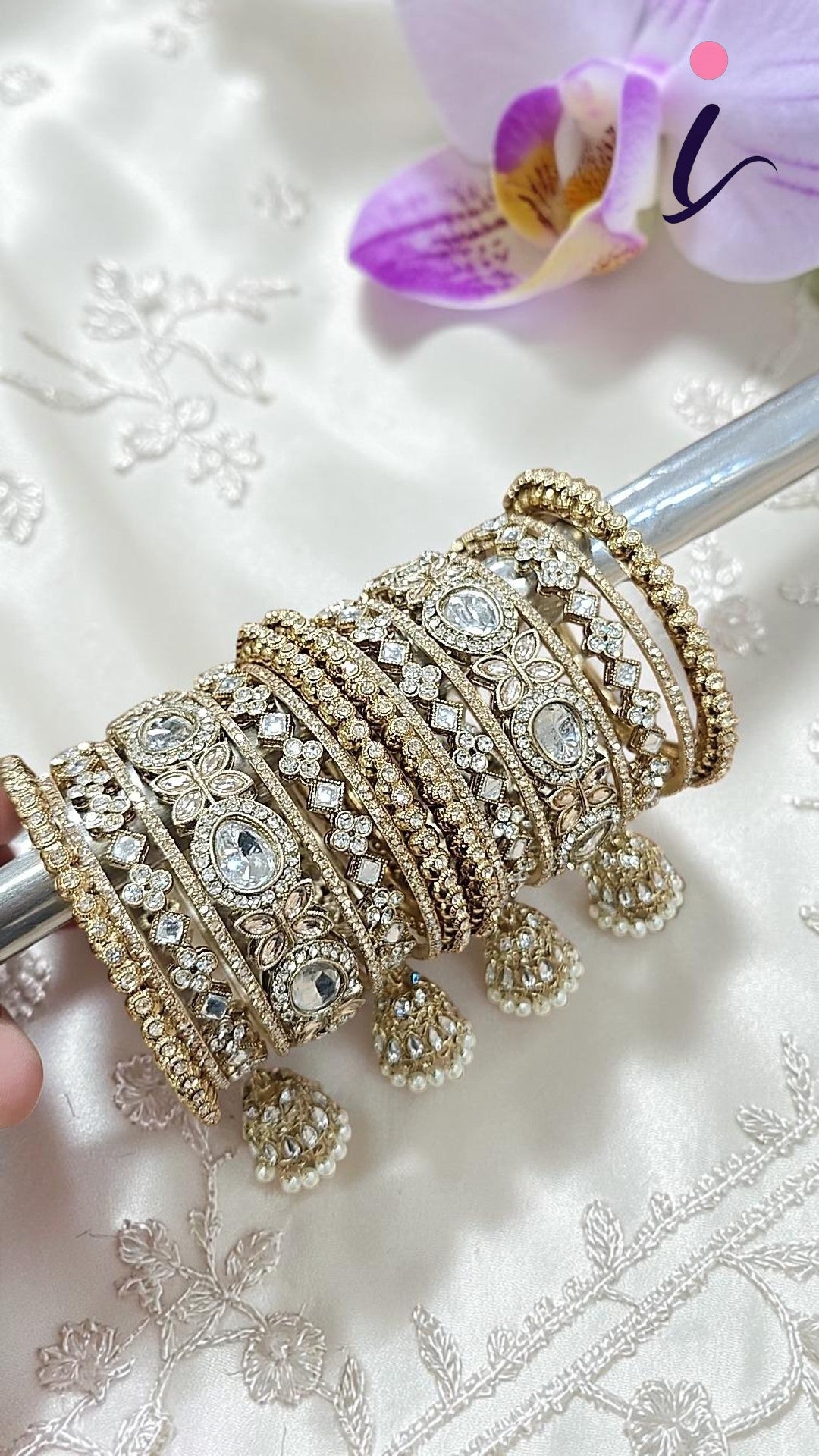 Golden Flower Design Stone Work Bangle & Jhumki Set for Women | Traditional Indian Jewellery | Ethnic Wedding, Party & Festive Wear