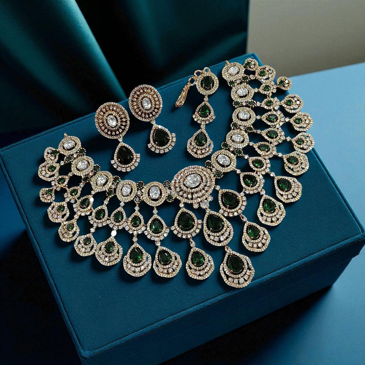 Mint Green Multi-Layered Kundan Bridal Necklace Set with Earrings & Maang Tikka – Heavy Polki Wedding Jewelry