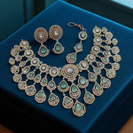 Mint Green Multi-Layered Kundan Bridal Necklace Set with Earrings & Maang Tikka – Heavy Polki Wedding Jewelry