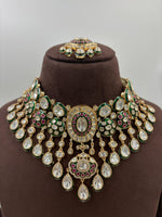 Royal Kundan Polki Bridal Necklace Set with Ruby-Green Enamel & Maang Tikka Luxury Indian Wedding Jewelry
