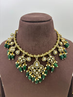 Traditional Kundan Green Beads Bridal Necklace Set with Matching Earrings | Indian Wedding Jewelry