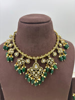 Royal Kundan Green Beads Necklace Set Bridal Jewelry with Earrings