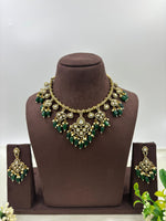 Royal Kundan Green Beads Necklace Set Bridal Jewelry with Earrings