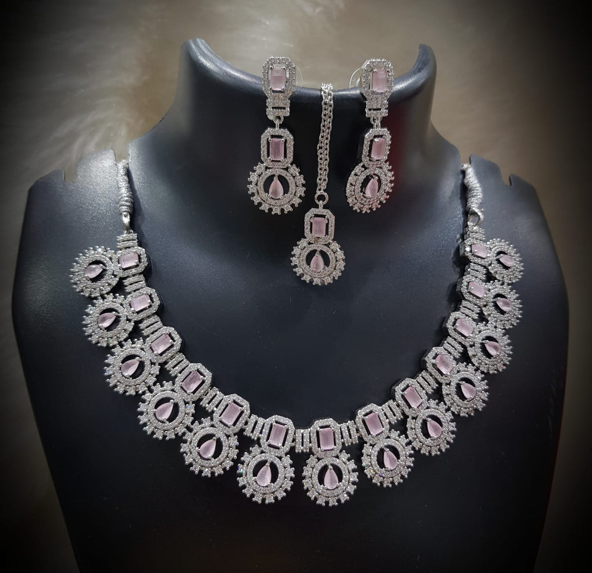 Silver-Plated Green Stone Necklace Set with Earrings & Maang Tikka | Indian Jewellery | Stone Jewellery | Indian Necklace Set