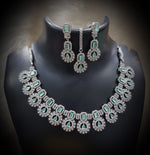 Silver-Plated Green Stone Necklace Set with Earrings & Maang Tikka | Indian Jewellery | Stone Jewellery | Indian Necklace Set