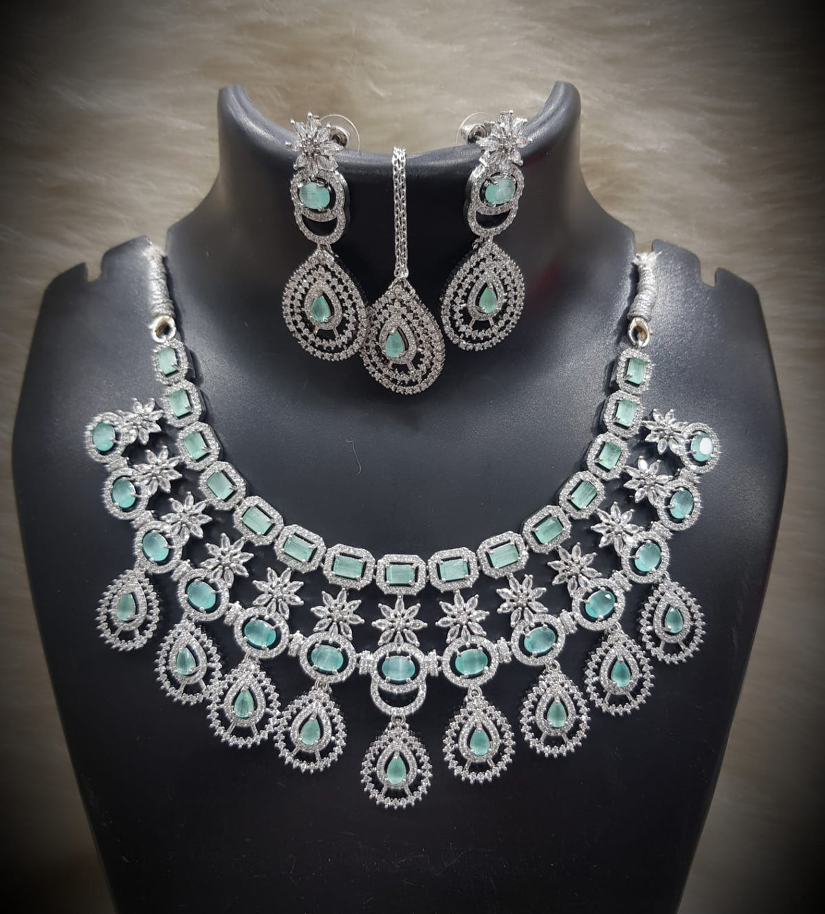 Silver-Plated Stone Necklace Set with Earrings & Maang Tikka | Indian Jewellery | Stone Jewellery | Indian Necklace Set