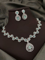 Silver-Plated Green Stone Necklace Set with Earrings | Indian Jewellery | Stone Jewellery | Indian Necklace Set