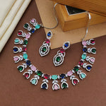 Silver-Plated Multicolor Stone Necklace Set | Indian Jewellery | Stone Jewellery Indian Neckles Set With Matching Earring Set