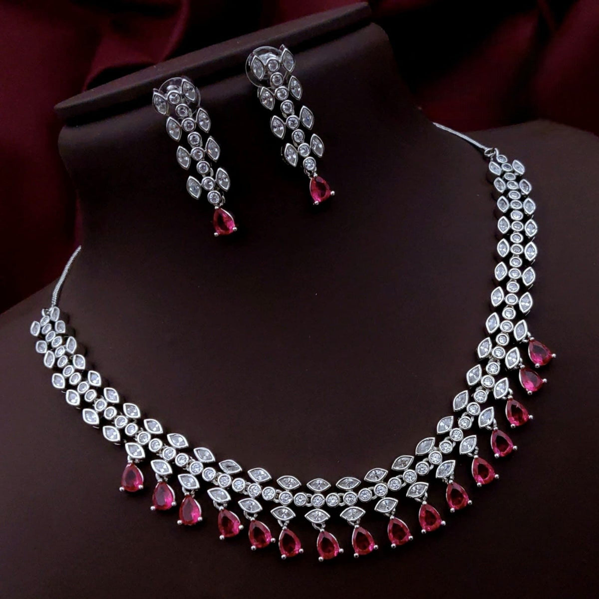 Silver-Plated Green Stone Necklace & Earrings Set | Indian Jewellery | Stone Jewellery Indian Neckles Set