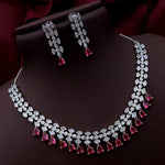 Silver-Plated Green Stone Necklace & Earrings Set | Indian Jewellery | Stone Jewellery Indian Neckles Set