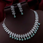Silver-Plated Green Stone Necklace & Earrings Set | Indian Jewellery | Stone Jewellery Indian Neckles Set