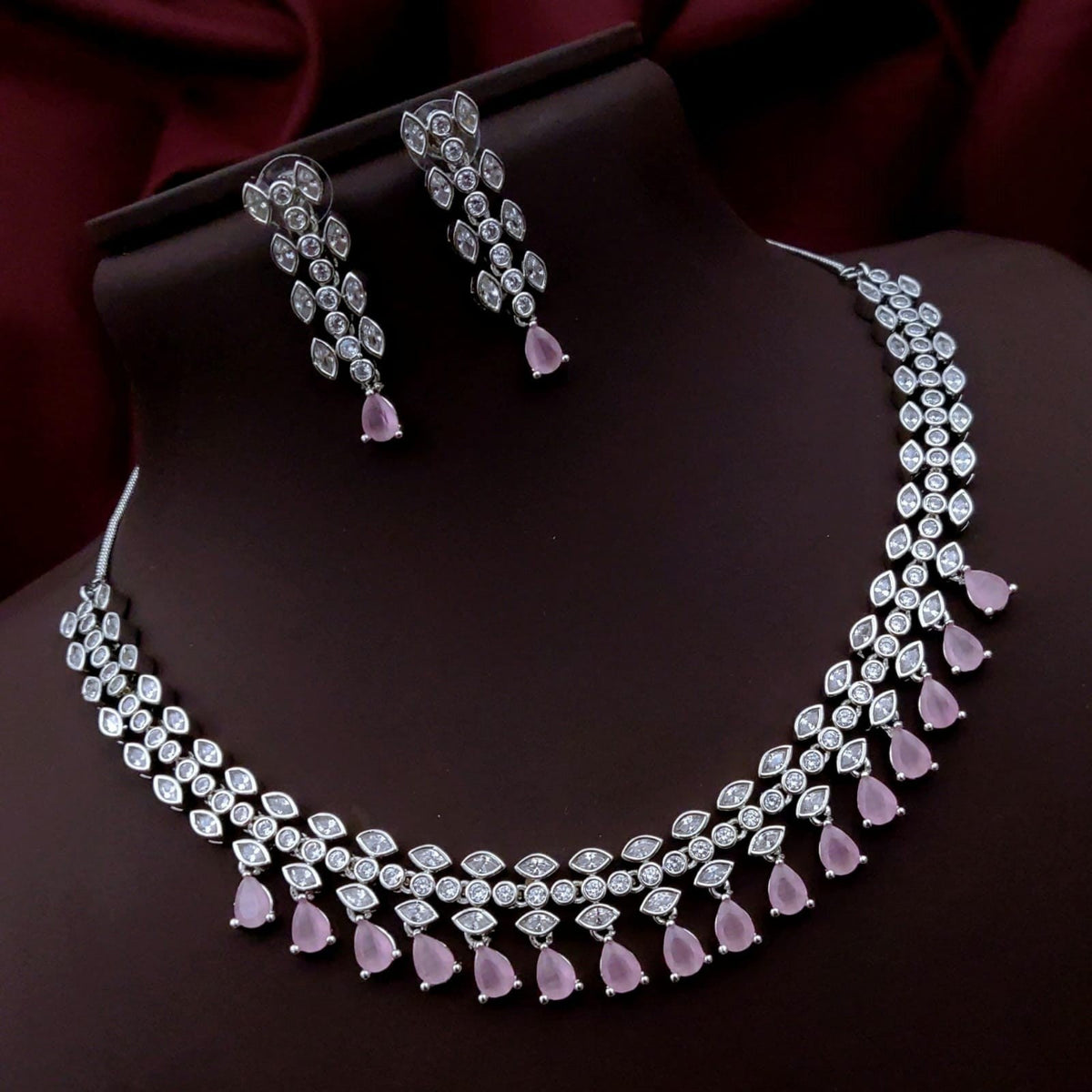 Silver-Plated Green Stone Necklace & Earrings Set | Indian Jewellery | Stone Jewellery Indian Neckles Set