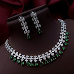 Silver-Plated Green Stone Necklace & Earrings Set | Indian Jewellery | Stone Jewellery Indian Neckles Set