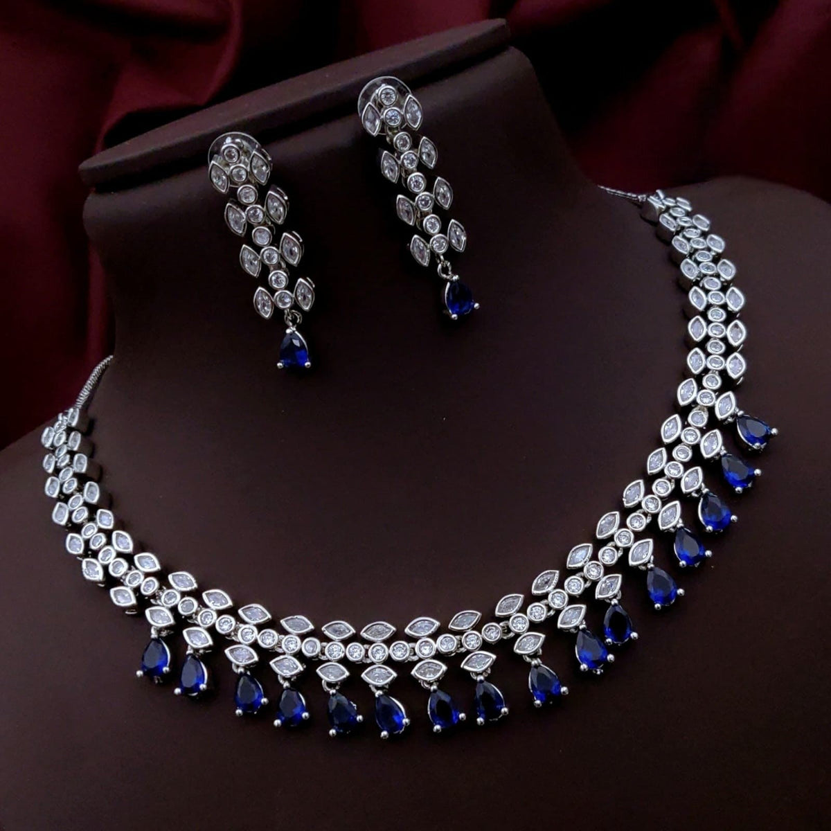 Silver-Plated Green Stone Necklace & Earrings Set | Indian Jewellery | Stone Jewellery Indian Neckles Set