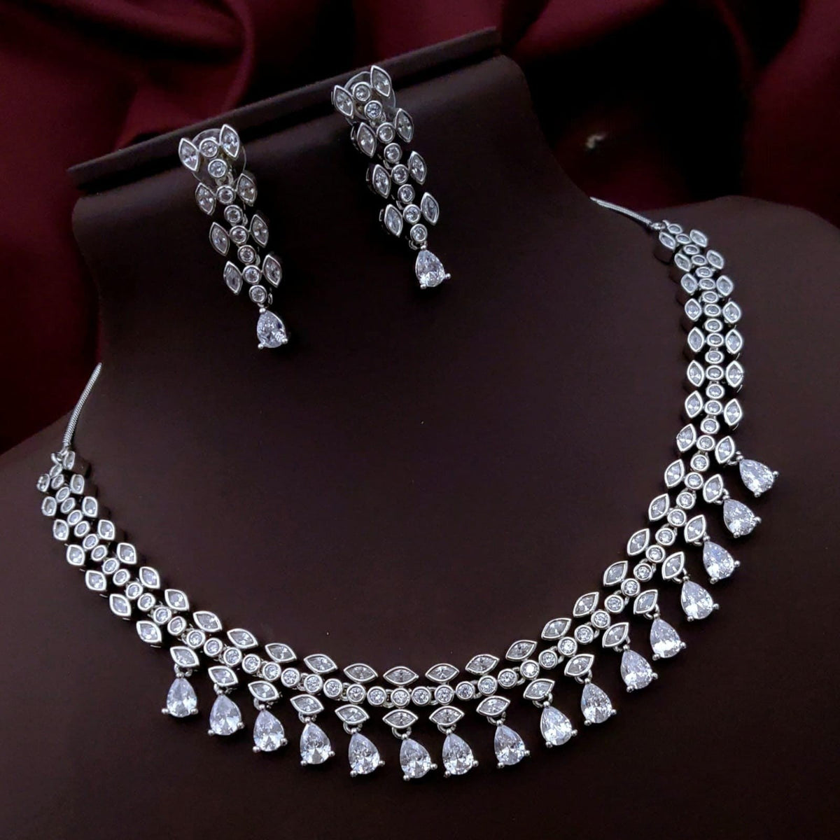 Silver-Plated Green Stone Necklace & Earrings Set | Indian Jewellery | Stone Jewellery Indian Neckles Set