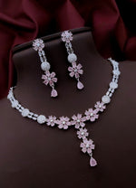 Silver-Plated Purple Stone Floral Necklace & Earrings Set | Indian Jewellery | Stone Jewellery Indian Neckles Set