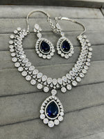 Luxury Teardrop CZ Diamond Choker Necklace Set with Earrings Silver-Toned Bridal Jewelry
