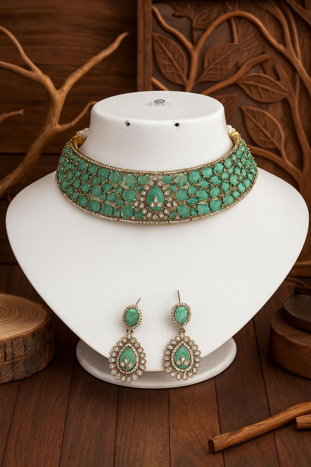 Radiant Crystal Bridal Choker Necklace with Matching Earrings | Indian Jewellery | Antique Gold Finish Indian Neckles Set