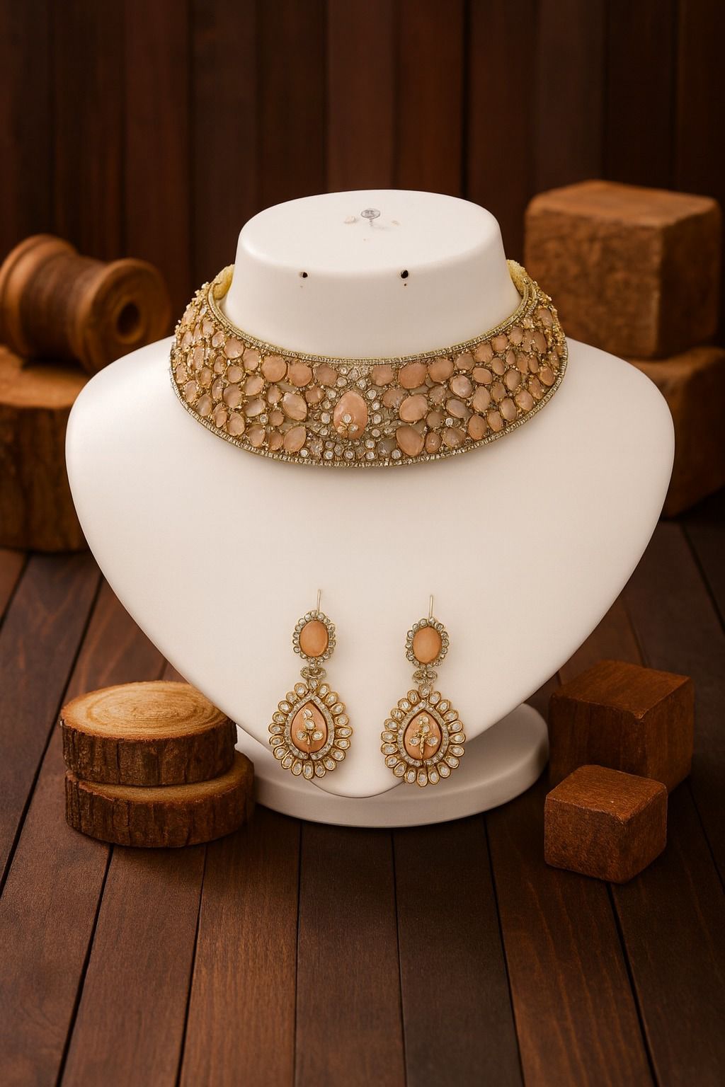 Radiant Crystal Bridal Choker Necklace with Matching Earrings | Indian Jewellery | Antique Gold Finish Indian Neckles Set