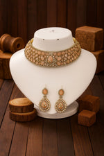 Radiant Crystal Bridal Choker Necklace with Matching Earrings | Indian Jewellery | Antique Gold Finish Indian Neckles Set
