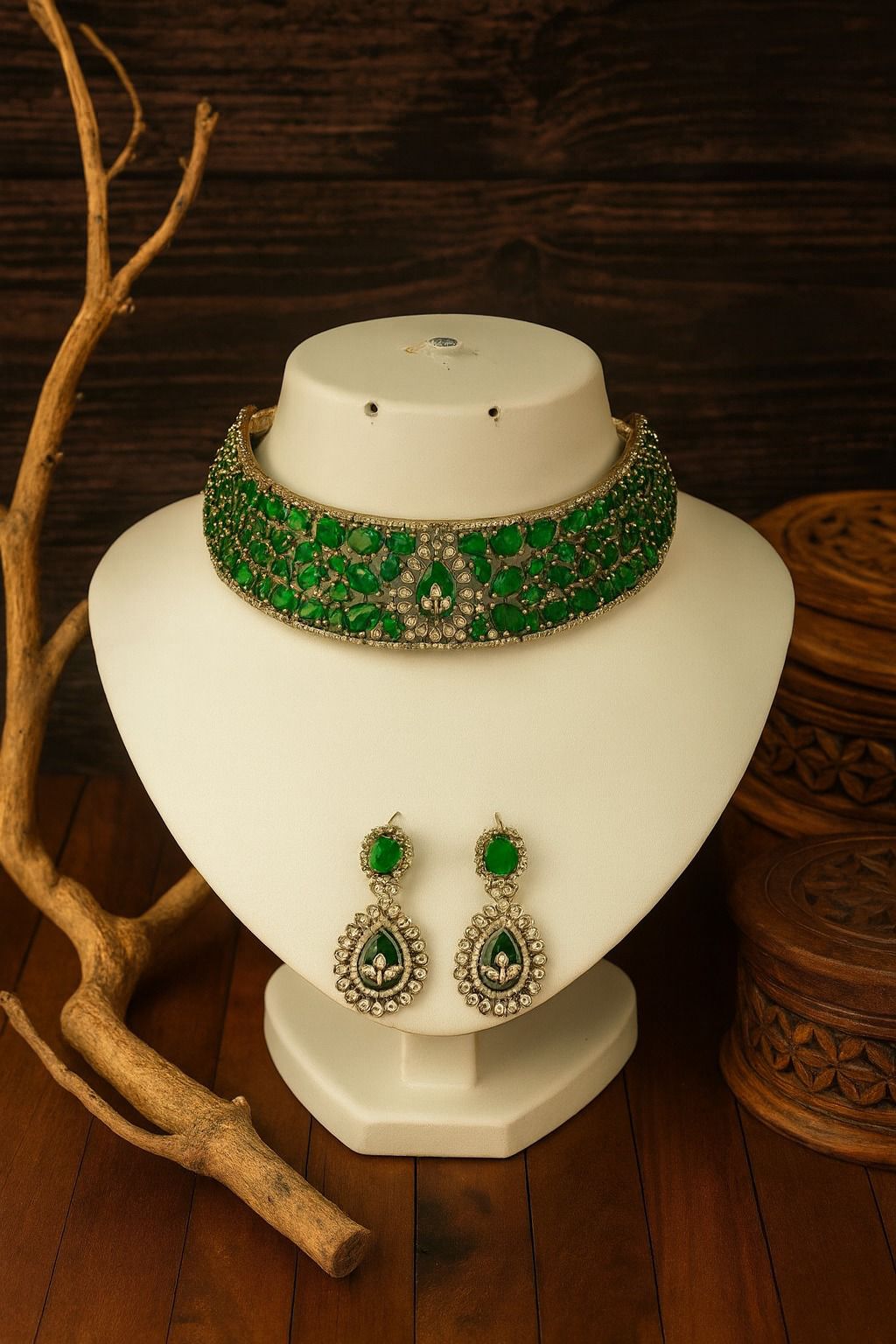 Radiant Crystal Bridal Choker Necklace with Matching Earrings | Indian Jewellery | Antique Gold Finish Indian Neckles Set