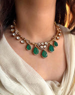 Emerald Dewdrops Choker Necklace Set with Matching Earrings | Indian Jewellery | Kundan Jewellery Indian Neckles Set