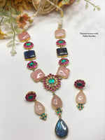 Natural Stone & Jadau Kundan Necklace Set with Matching Earrings | Indian Jewellery | Kundan Jewellery Indian Neckles Set