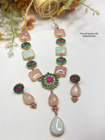 Natural Stone & Jadau Kundan Necklace Set with Matching Earrings | Indian Jewellery | Kundan Jewellery Indian Neckles Set