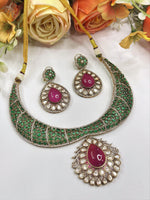 Emerald Choker Necklace Set with Pendant & Earrings | Sparkling Indian Jewellery | Elegant Indian Necklace Set