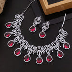 Elegant Pink Stone & CZ Diamond Necklace Set with Earrings | Bridal & Party Jewelry