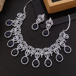 Elegant Pink Stone & CZ Diamond Necklace Set with Earrings | Bridal & Party Jewelry