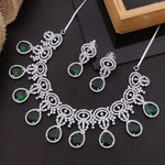 Elegant Pink Stone & CZ Diamond Necklace Set with Earrings | Bridal & Party Jewelry