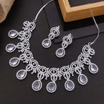 Elegant Pink Stone & CZ Diamond Necklace Set with Earrings | Bridal & Party Jewelry