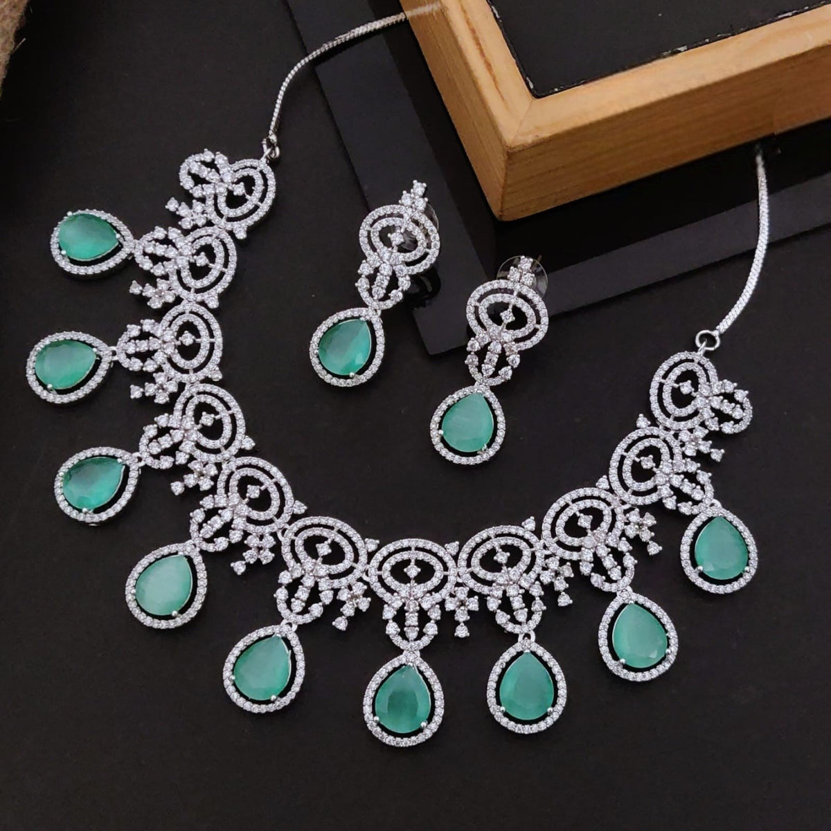 Elegant Pink Stone & CZ Diamond Necklace Set with Earrings | Bridal & Party Jewelry