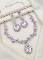 Silver-Plated Necklace & Earrings Set | Indian Jewellery | Elegant Stone Jewellery Indian Neckles Set
