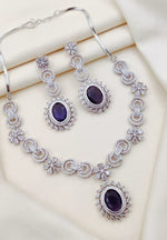 Silver-Plated Necklace & Earrings Set | Indian Jewellery | Elegant Stone Jewellery Indian Neckles Set